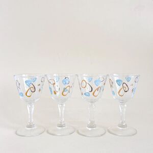 Federal Glass 1950s Amoeba stem glassware. 4 piece set. Cocktail party